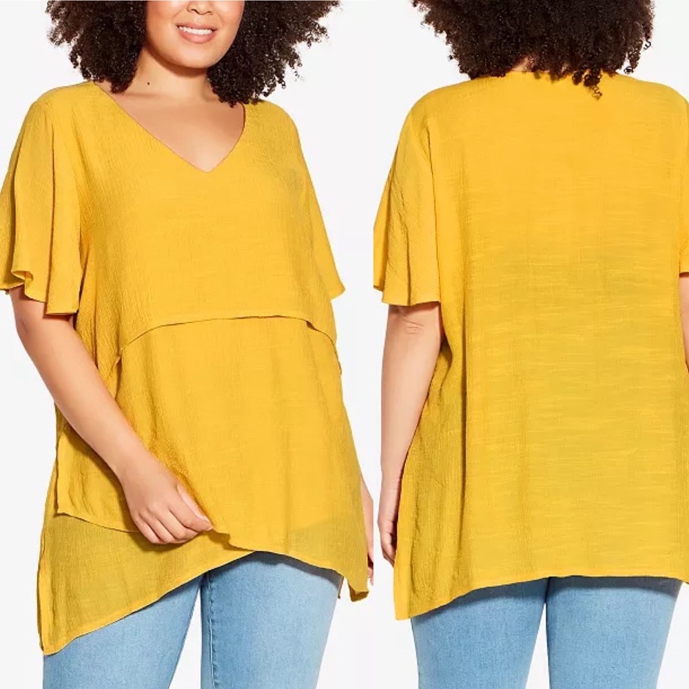 NEW Avenue Yellow Short Sleeve Tunic Blouse